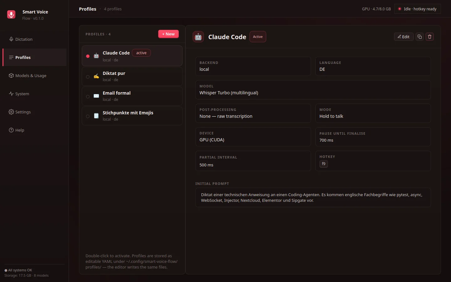 Profile selection screen