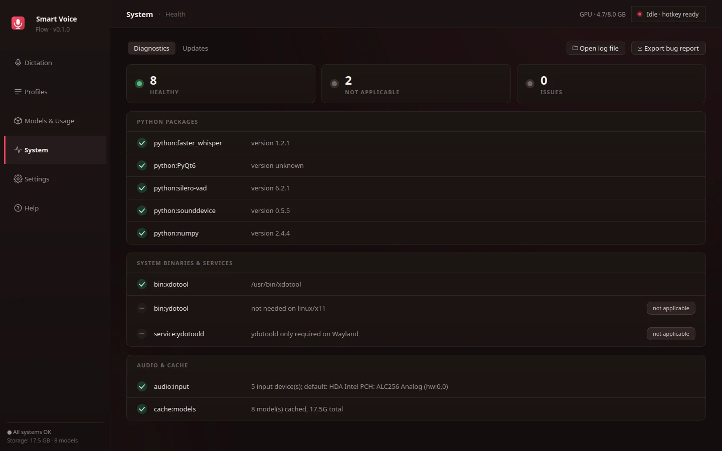 System doctor diagnostics view