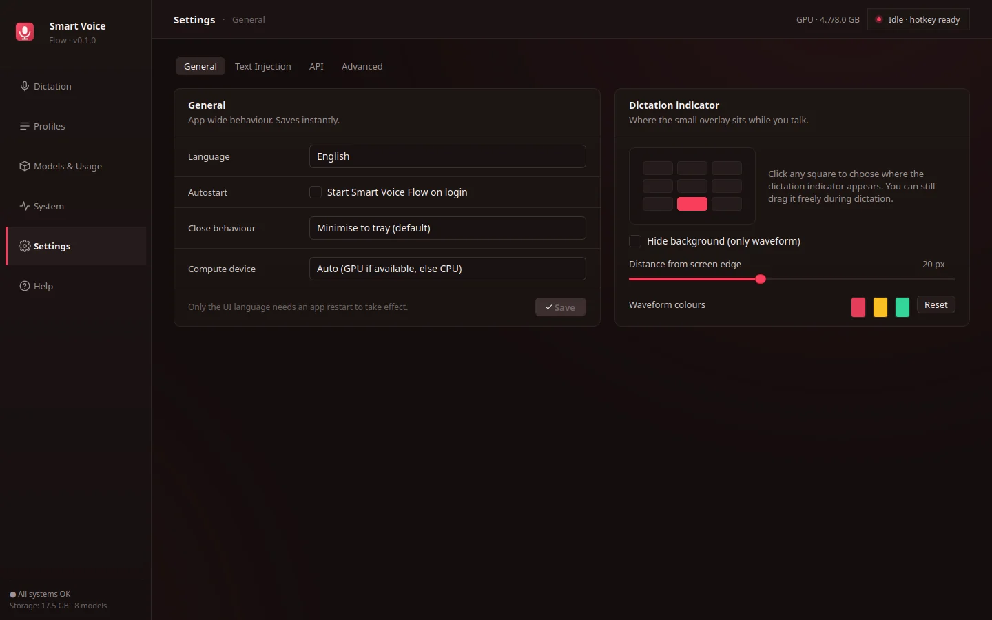 General application settings