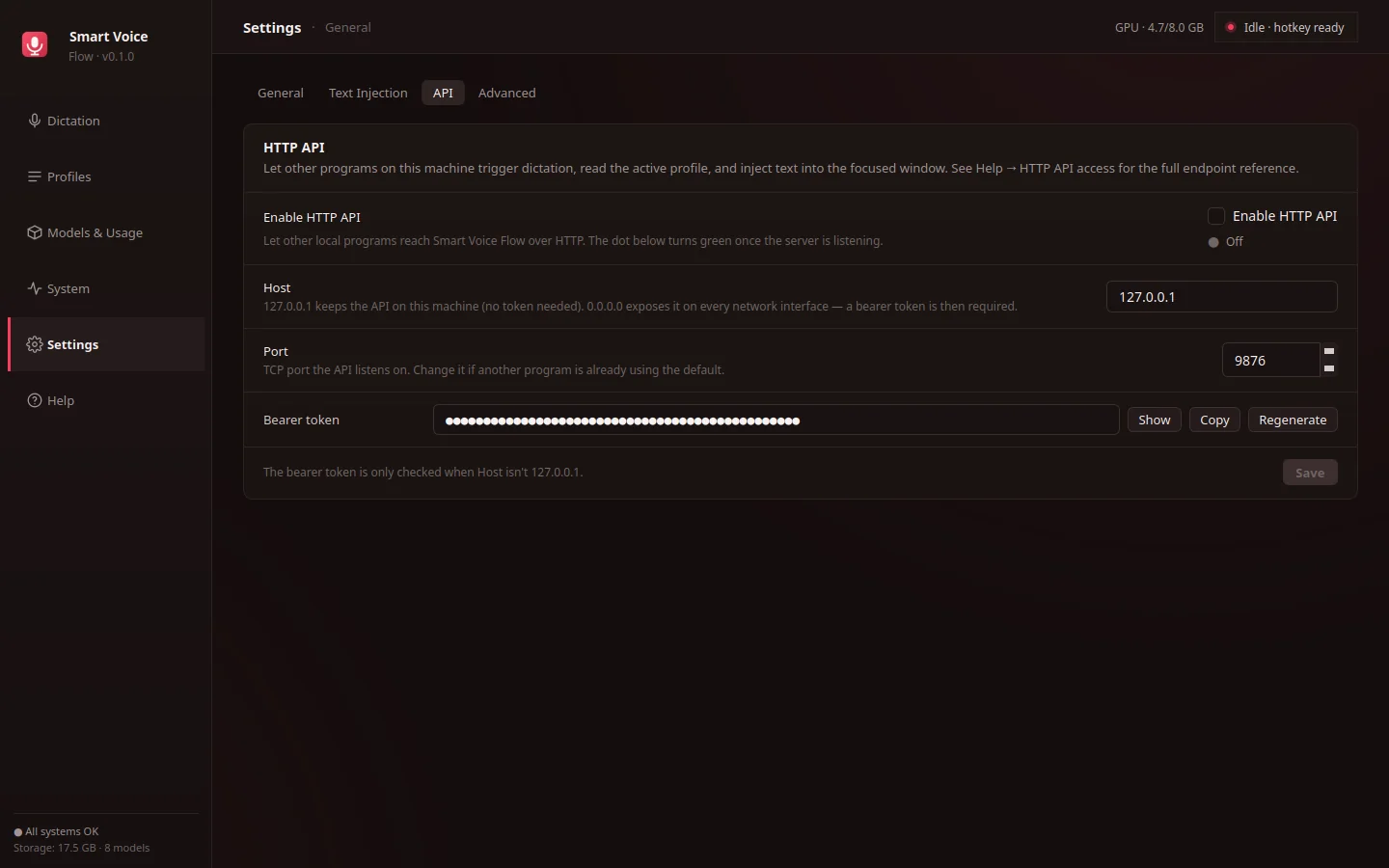 Built-in HTTP API settings