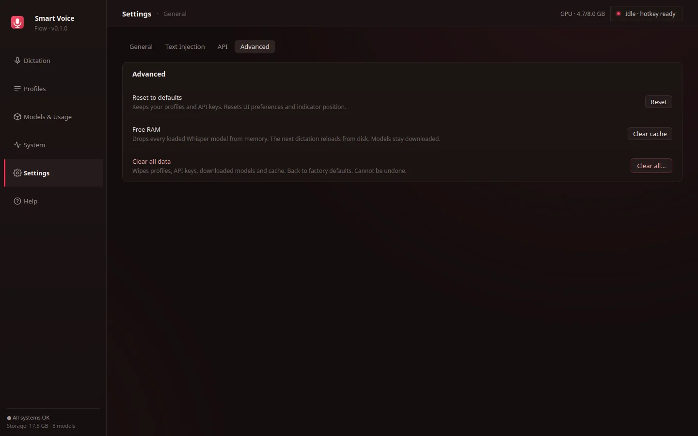 Advanced application settings
