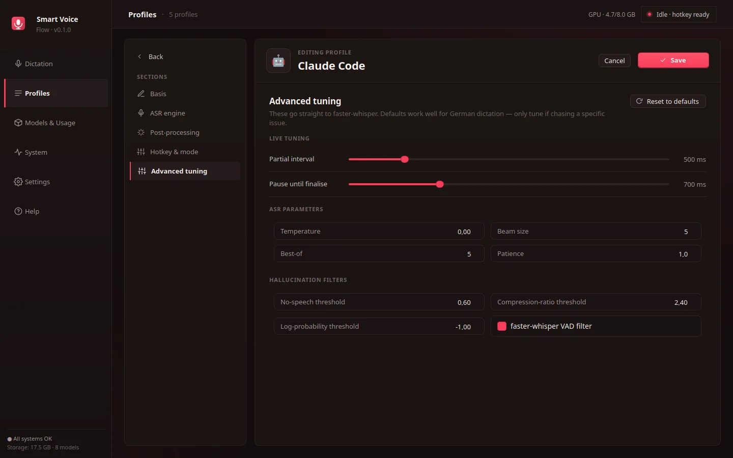 Detail view of a single profile with API binding