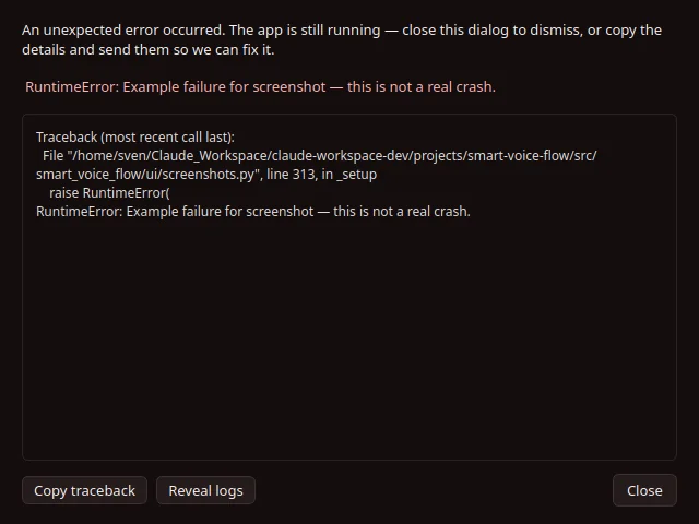 Error reporter dialog with secret-scrubbing